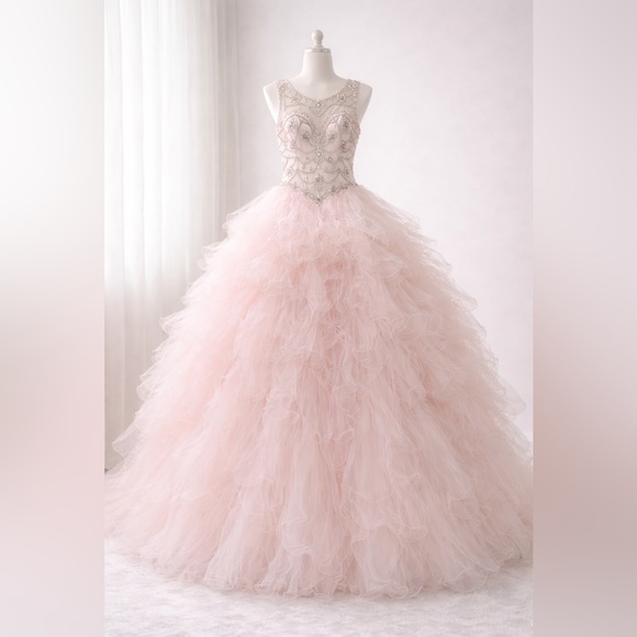 De France Couture Dresses & Skirts - Blush Pink Ball Gown Quinceañera Prom Dress Rhinestone Corset Ruffle Tulle L/XL